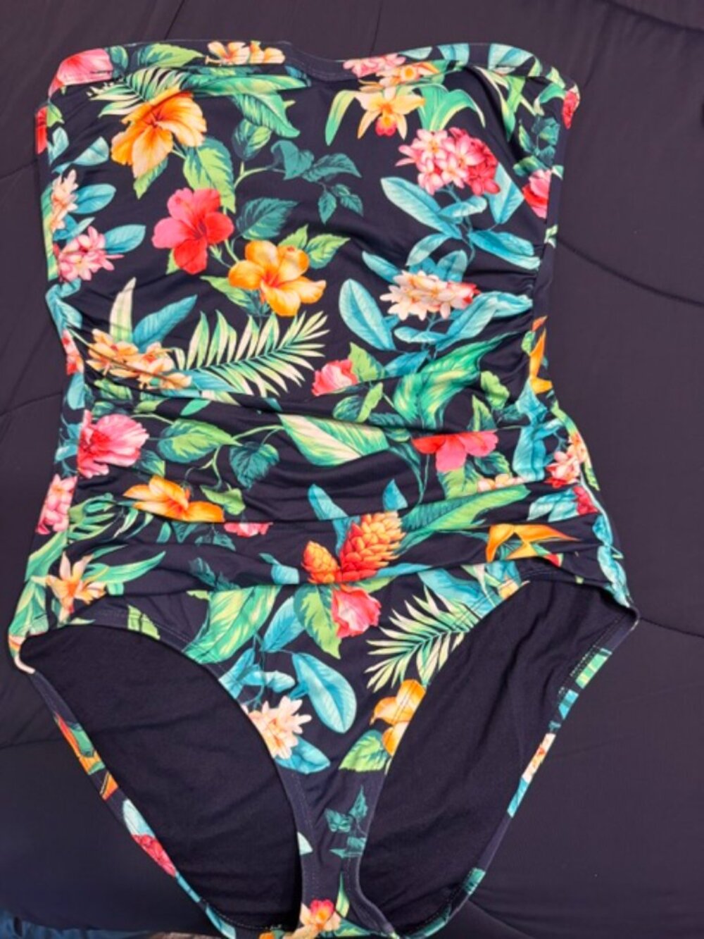 Tommy Bahama, Tropi-Calling Bandeau One-Piece Women Swimsuit, Mare Navy Size 14